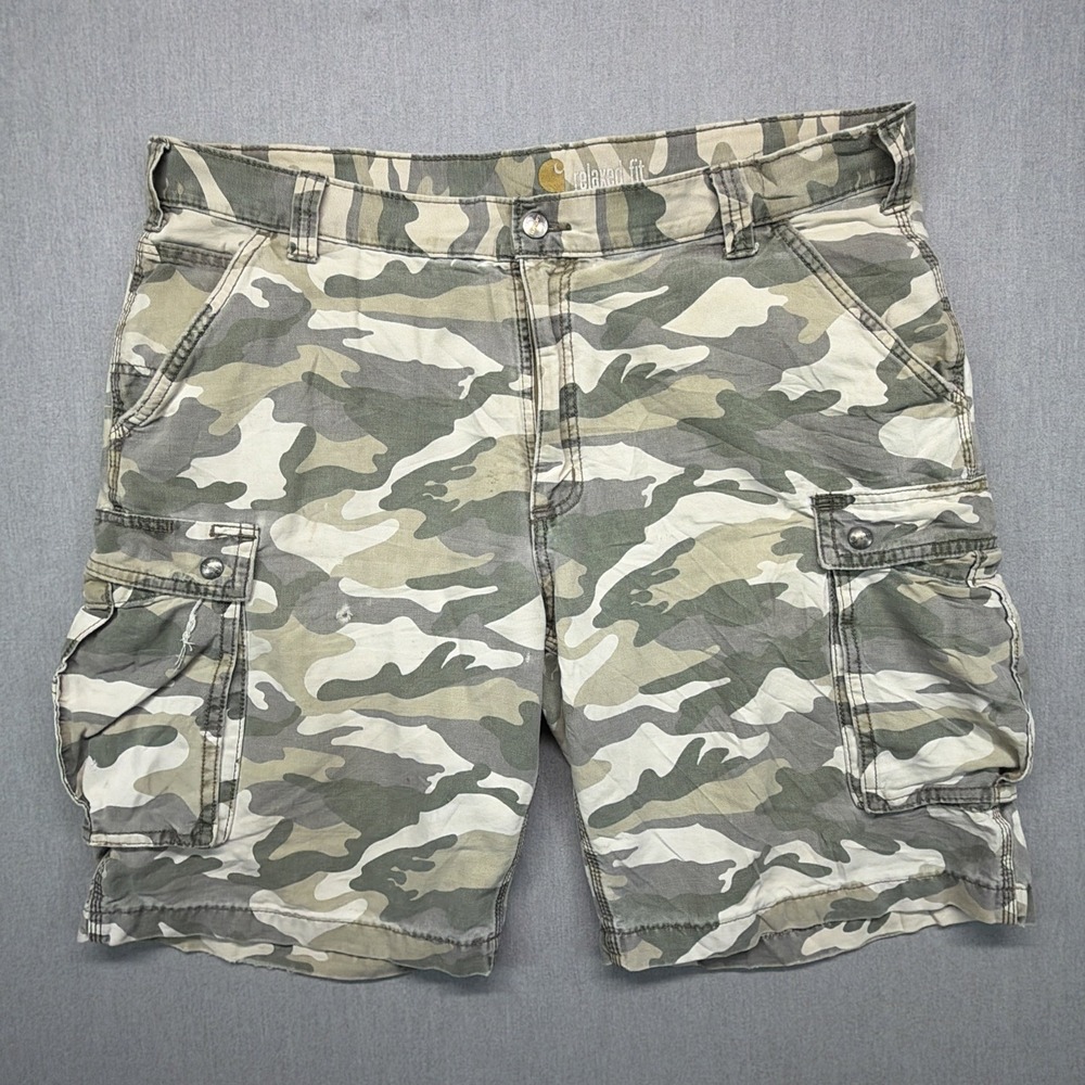 Carhartt Cargo Shorts Mens 40 Camo Grey White Relaxed Fit‎ Cotton 100279